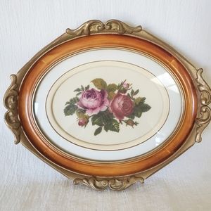 Stunning Vintage Petit Point Roses Professionally Framed and Matted Wooden Frame